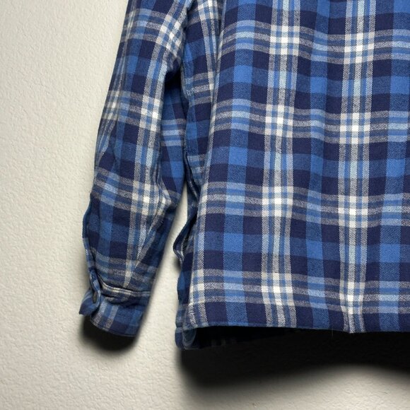 Brazos Work Force Jacket Hooded Button Up Men XL Blue Plaid Puff Insulated Heavy - Picture 9 of 14